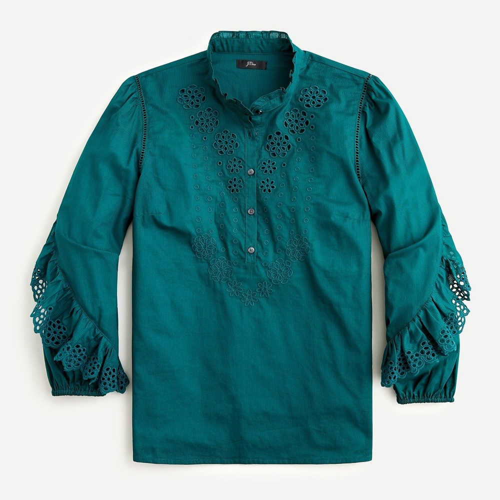 NWT J. Crew ruffle sleeve embroidered eyelet blous